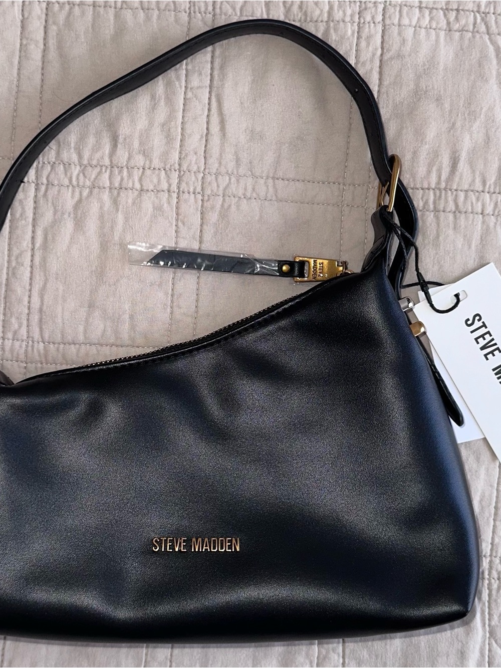 Steve Madden Black Shoulder Bag with Gold Hardware